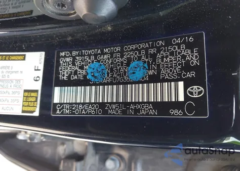 2016 Toyota Prius Four z USA, uszkodzony, nr VIN JTDKARFU7G3520404